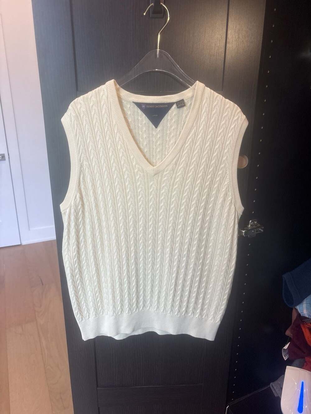Henry Jacobson Silk Blend Cable Knit V-Neck Sweater Vest